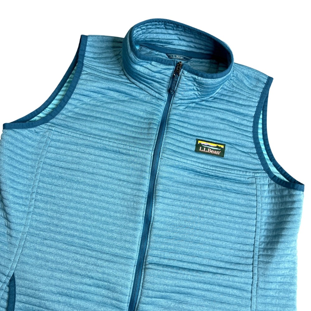 LL Bean Womens Medium Blue Quilted Full Zip Vest 513118 Logo Patch Regular Fit